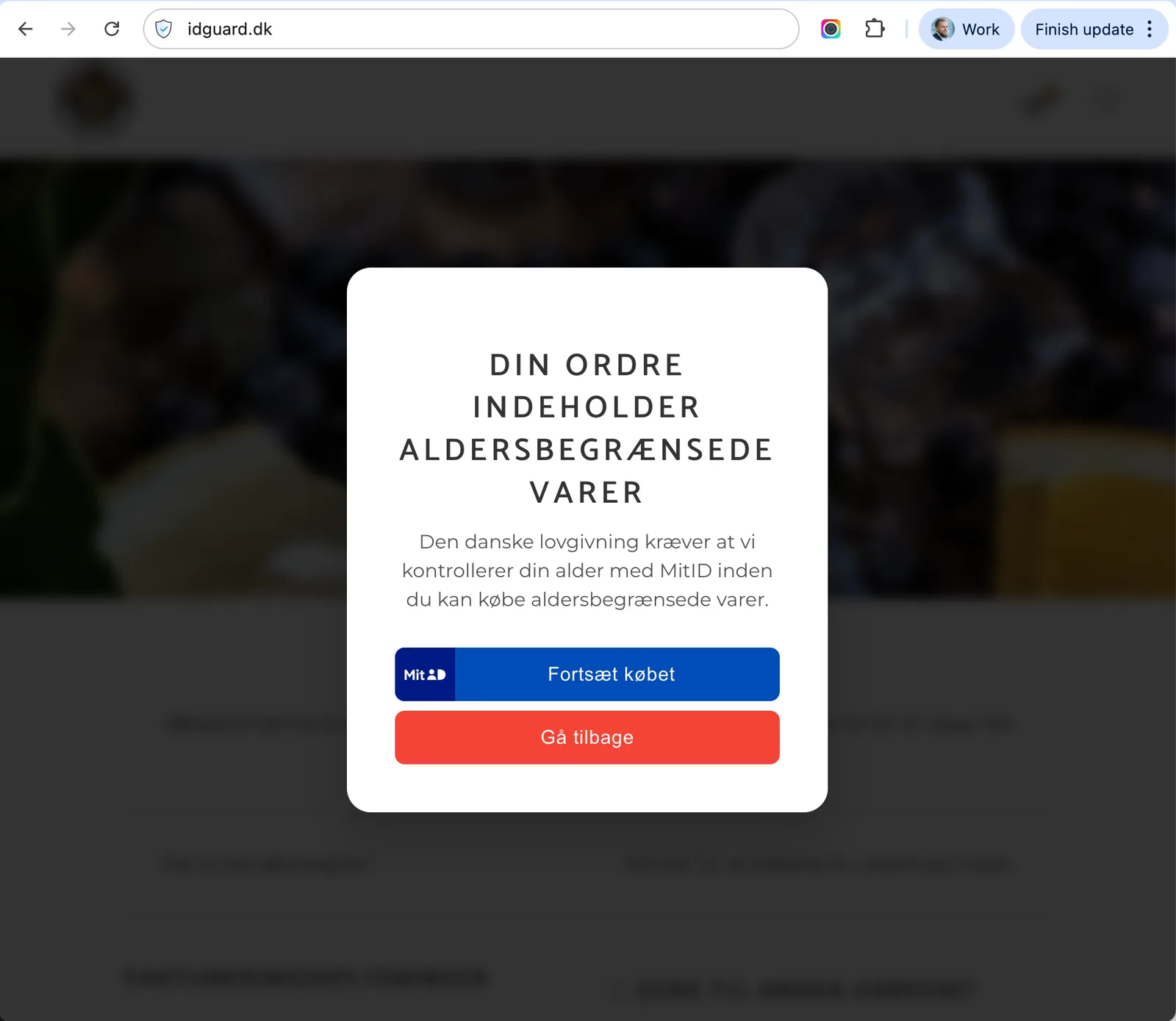 IDguard’s MitID age verification popup in an online shop